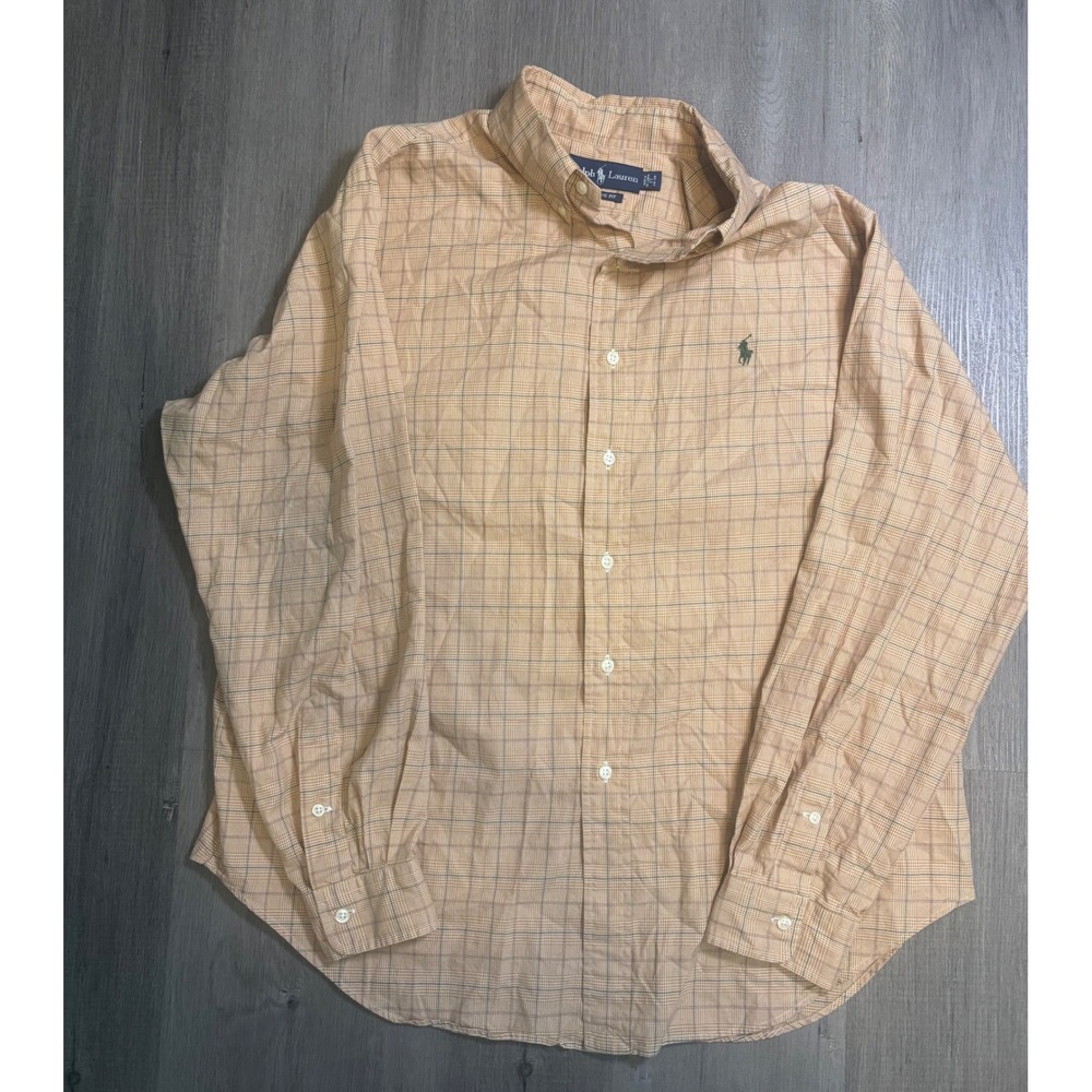 Ralph Lauren Button Down Mens 17 34/35 Orange Plaid Classic Fit Long Sleeve